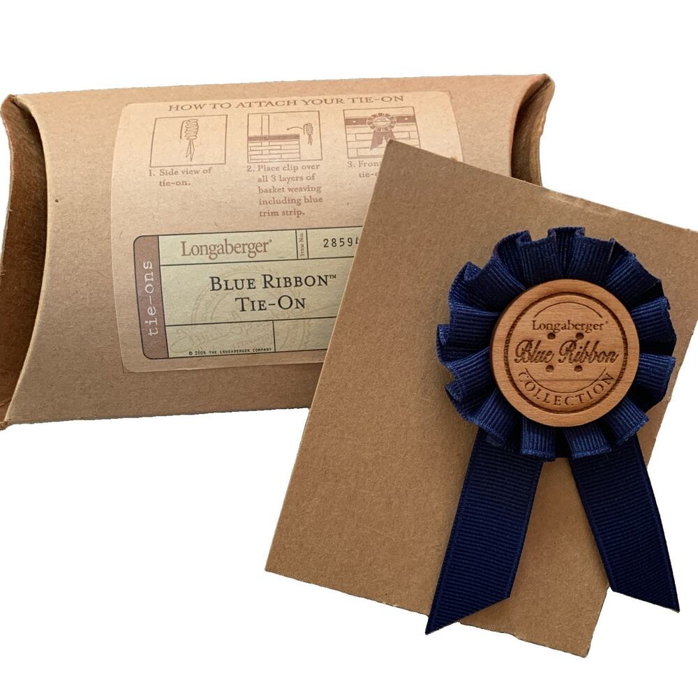 Longaberger Baskets Blue Ribbon Tie-On Clip On Brand New #28594